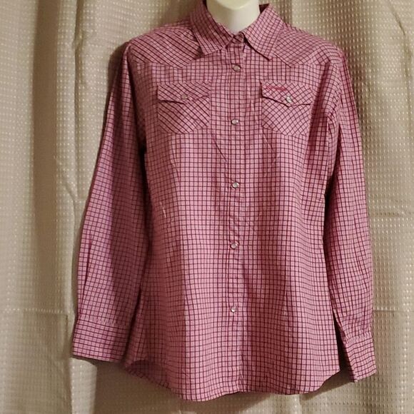 Wrangle Shirt Women's size S Long Sleeve Collared Pink plaid Snap Western - Picture 1 of 7